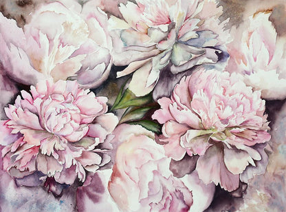 Pink Peonies Watercolor Painting Home Decor Premium Quality Poster Print Choose Your Sizes