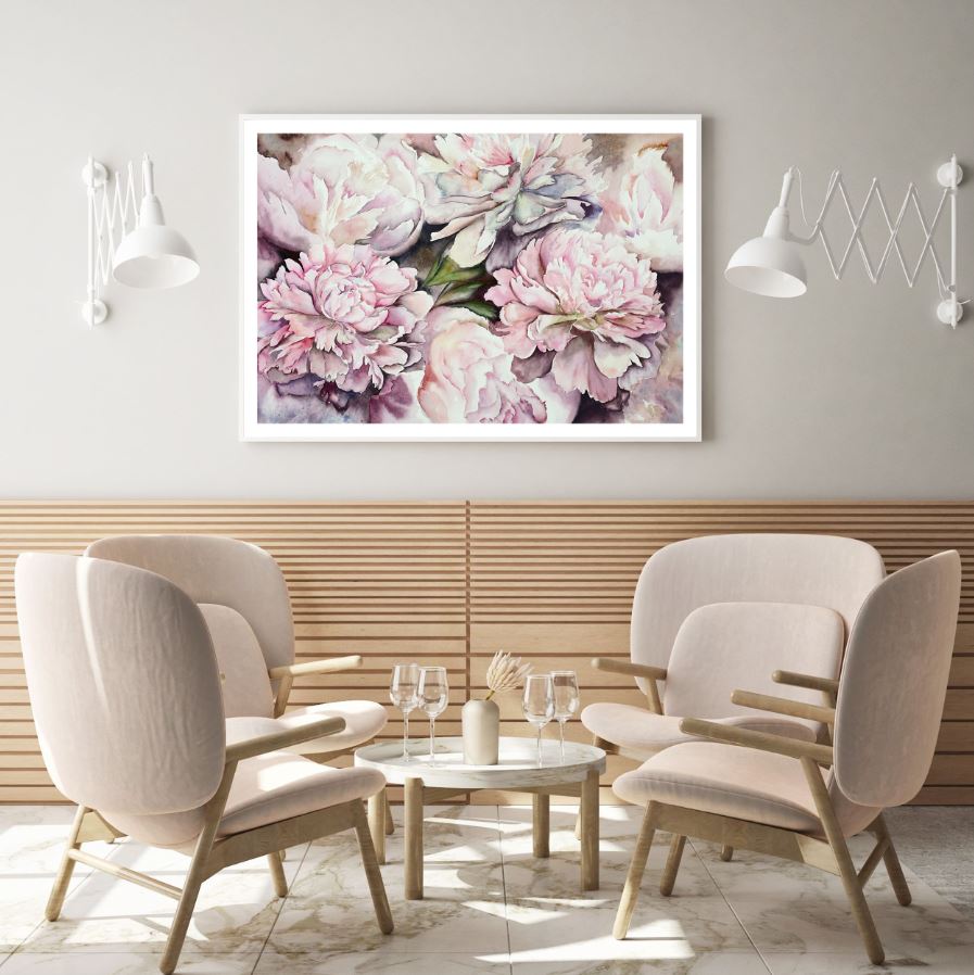 Pink Peonies Watercolor Painting Home Decor Premium Quality Poster Print Choose Your Sizes