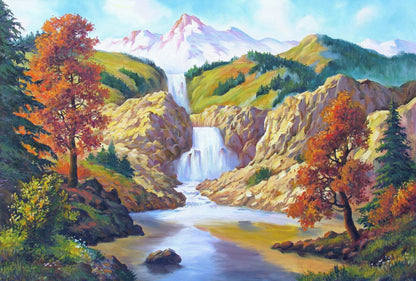 Stunning Waterfall Watercolor Painting Home Decor Premium Quality Poster Print Choose Your Sizes