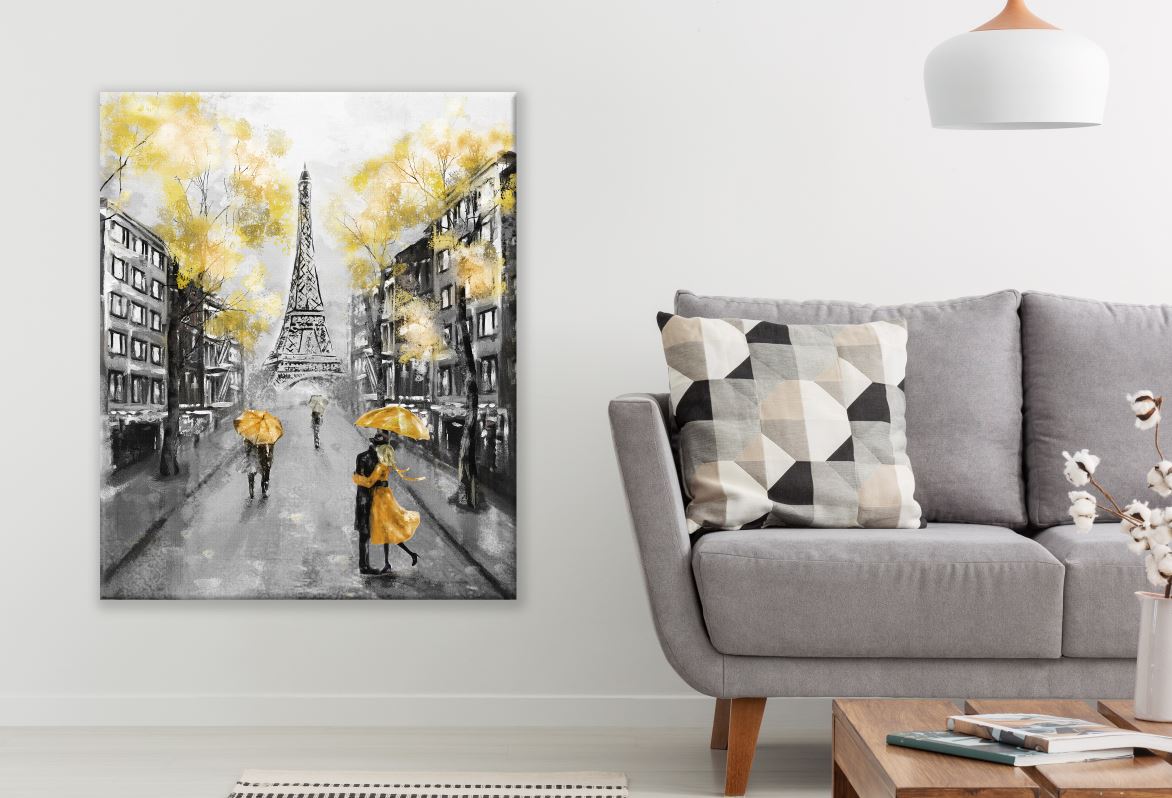 Eiffel Tower Street Yellow Floral Painting Print 100% Australian Made
