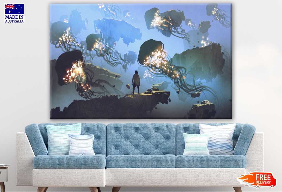 Man & jellyfish Painting Print 100% Australian Made