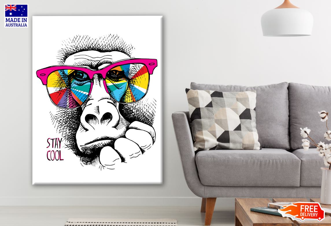 B&W Monkey face with Colourful Sunglass Painting Print 100% Australian Made