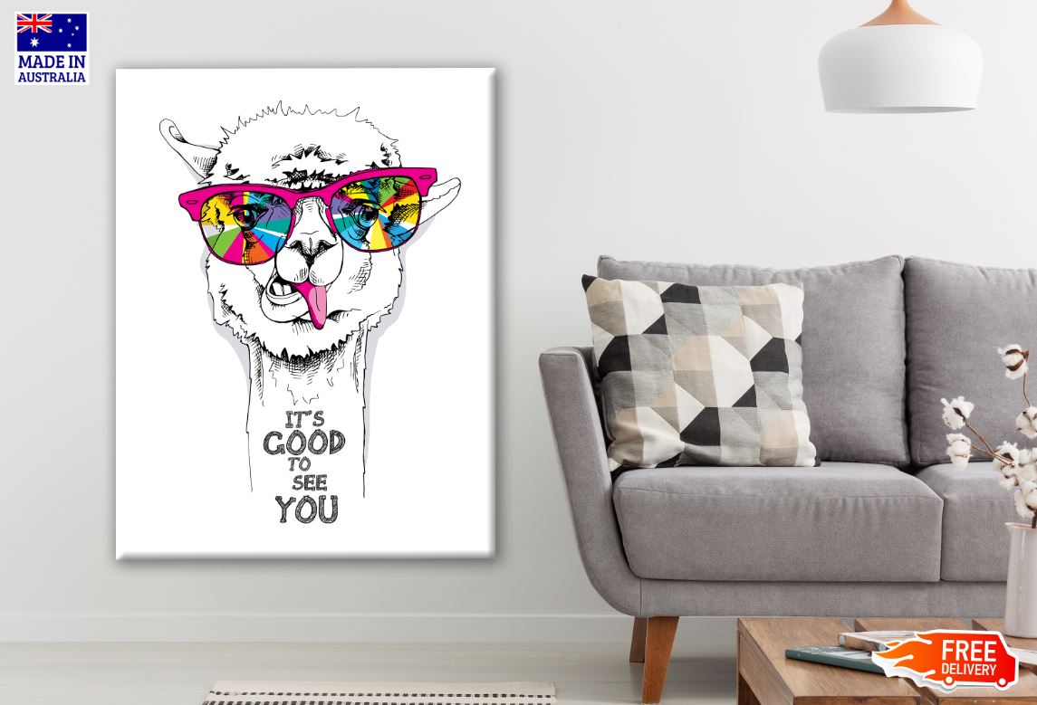 B&W Llama with Colourful Sunglasses Painting Print 100% Australian Made