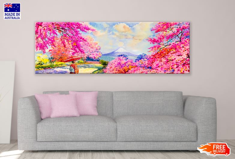 Panoramic Canvas Blossom Trees & Nature Landscape Painting High Quality 100% Australian made wall Canvas Print ready to hang