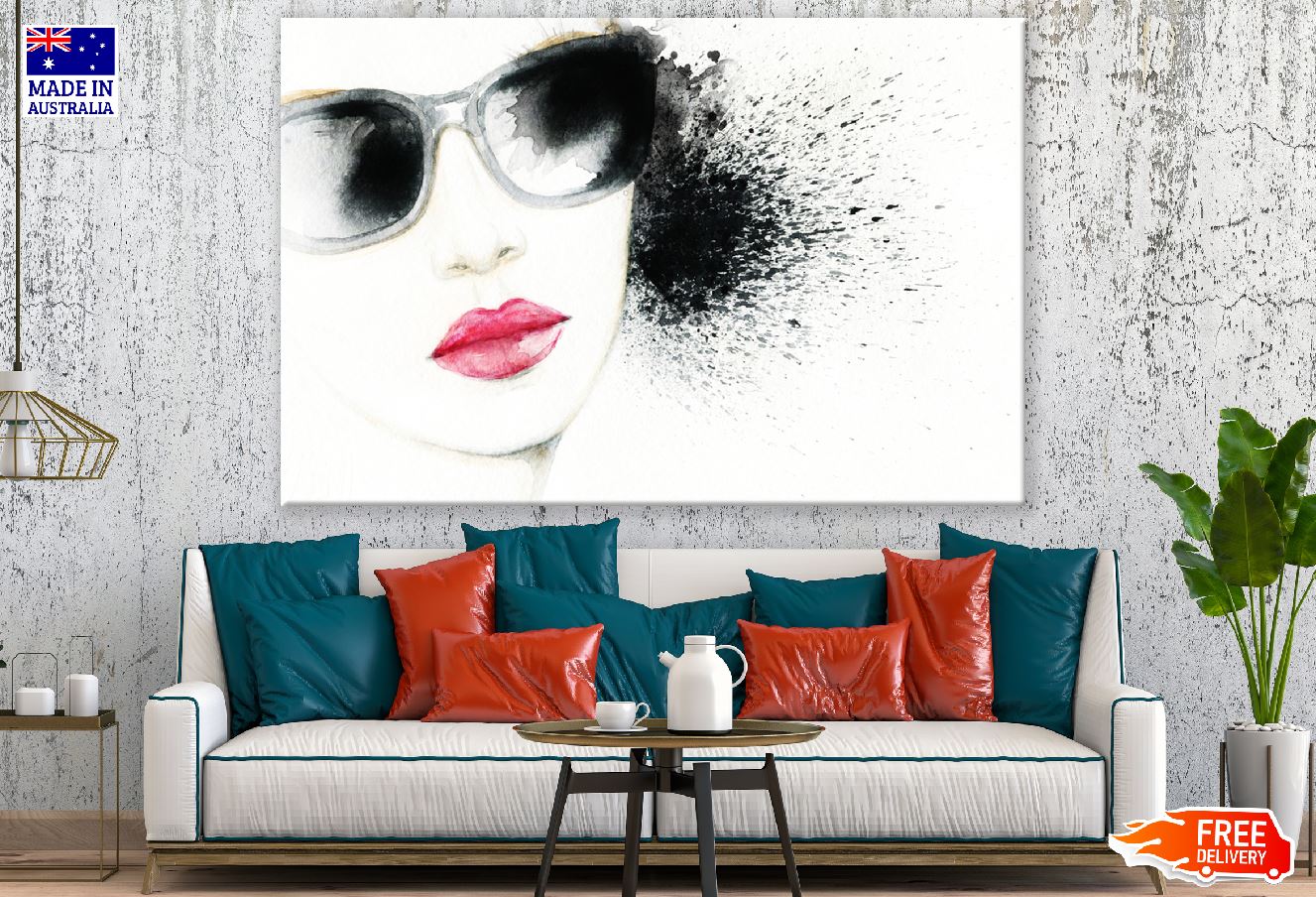 Fashion Woman In Sunglasses Abstract Watercolor Painting Print 100% Australian Made