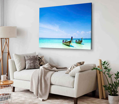 Bella Home Fishing Boats & Blue Sky Print Canvas Ready to hang