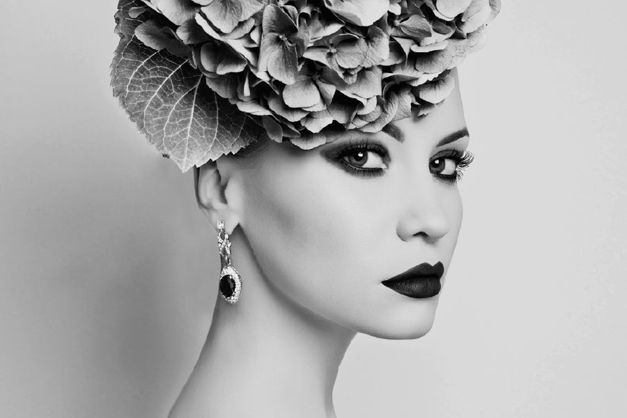 Lady with Hydrangea Headdress B&W Photograph Print 100% Australian Made