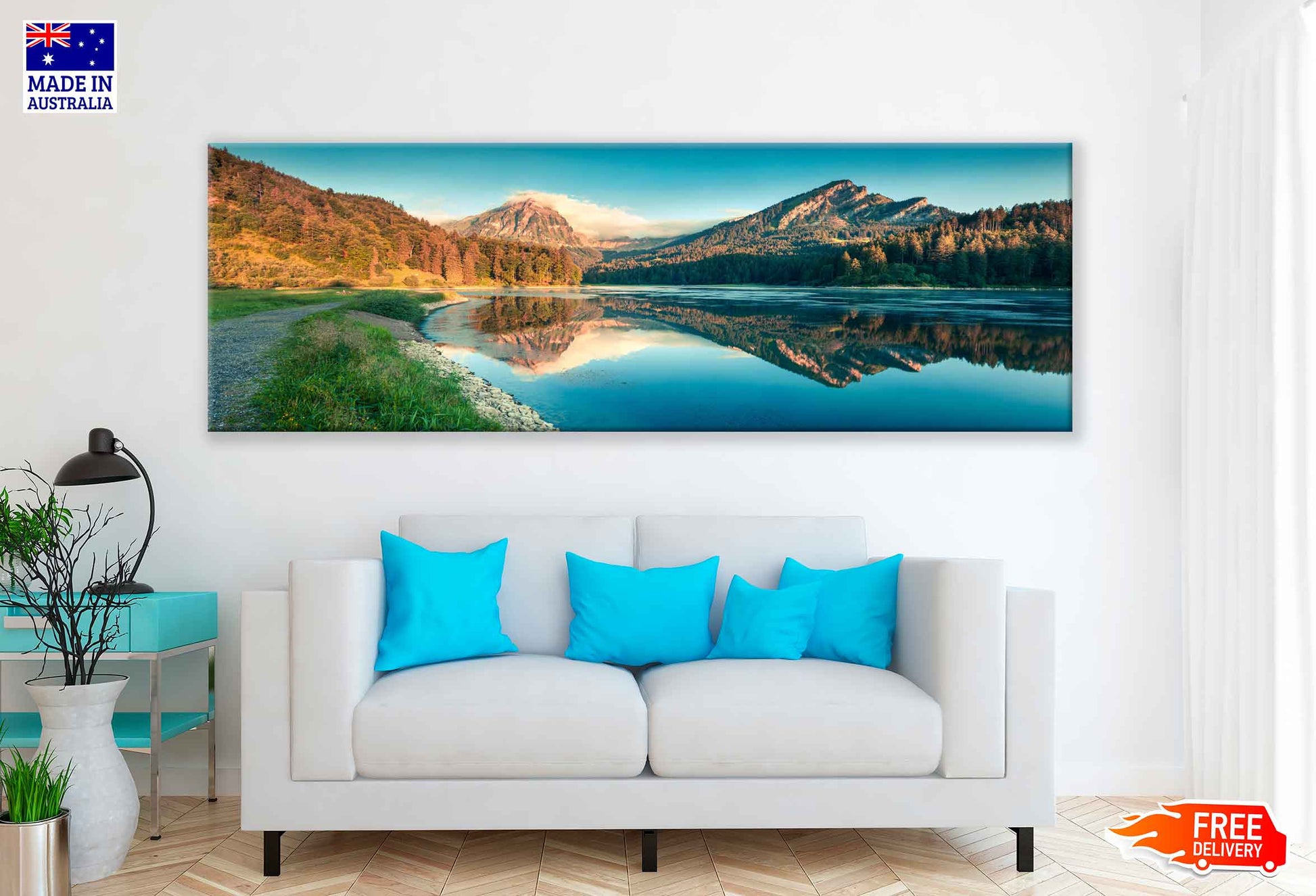 Panoramic Canvas Obersee Lake With Mountain View High Quality 100% Australian Made Wall Canvas Print Ready to Hang