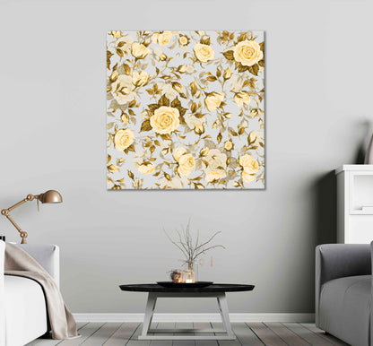 Square Canvas Gold Roses Vector Design Art High Quality Print 100% Australian Made