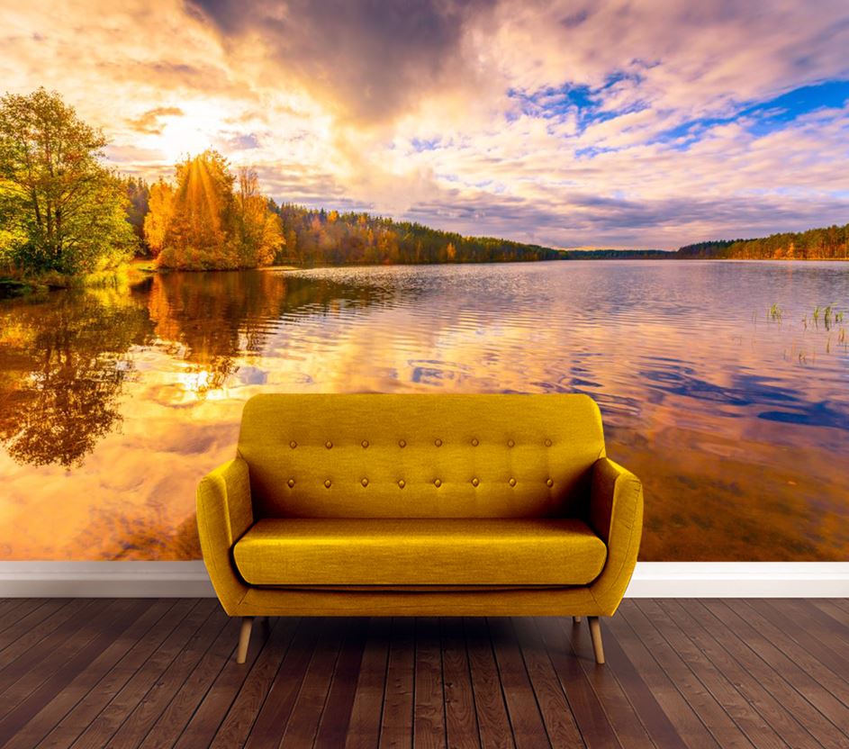 Wallpaper Murals Peel and Stick Removable Stunning Sunset Lake Scenery High Quality