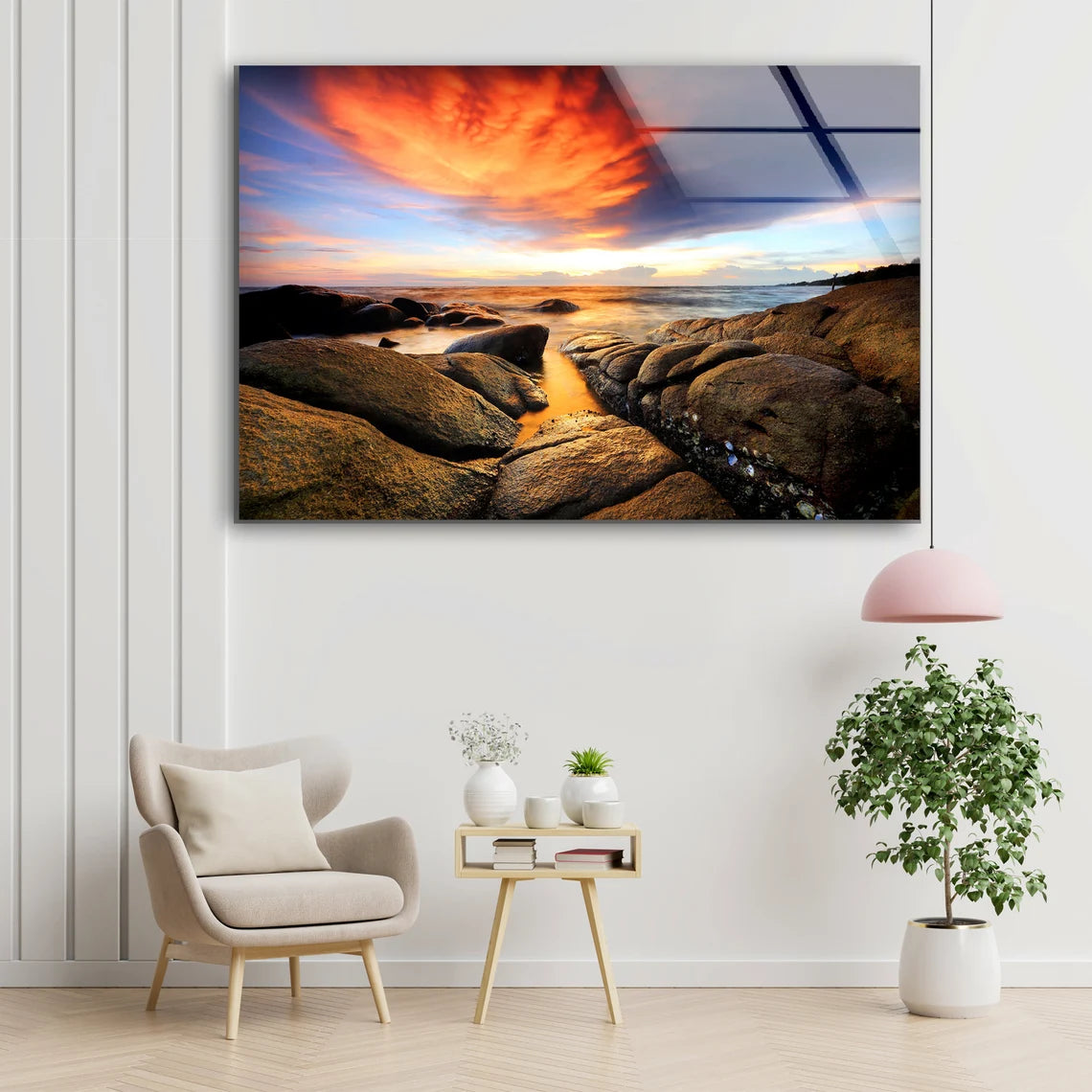 Rocks & Sea Sunset Scenery Photograph Acrylic Glass Print Tempered Glass Wall Art 100% Made in Australia Ready to Hang