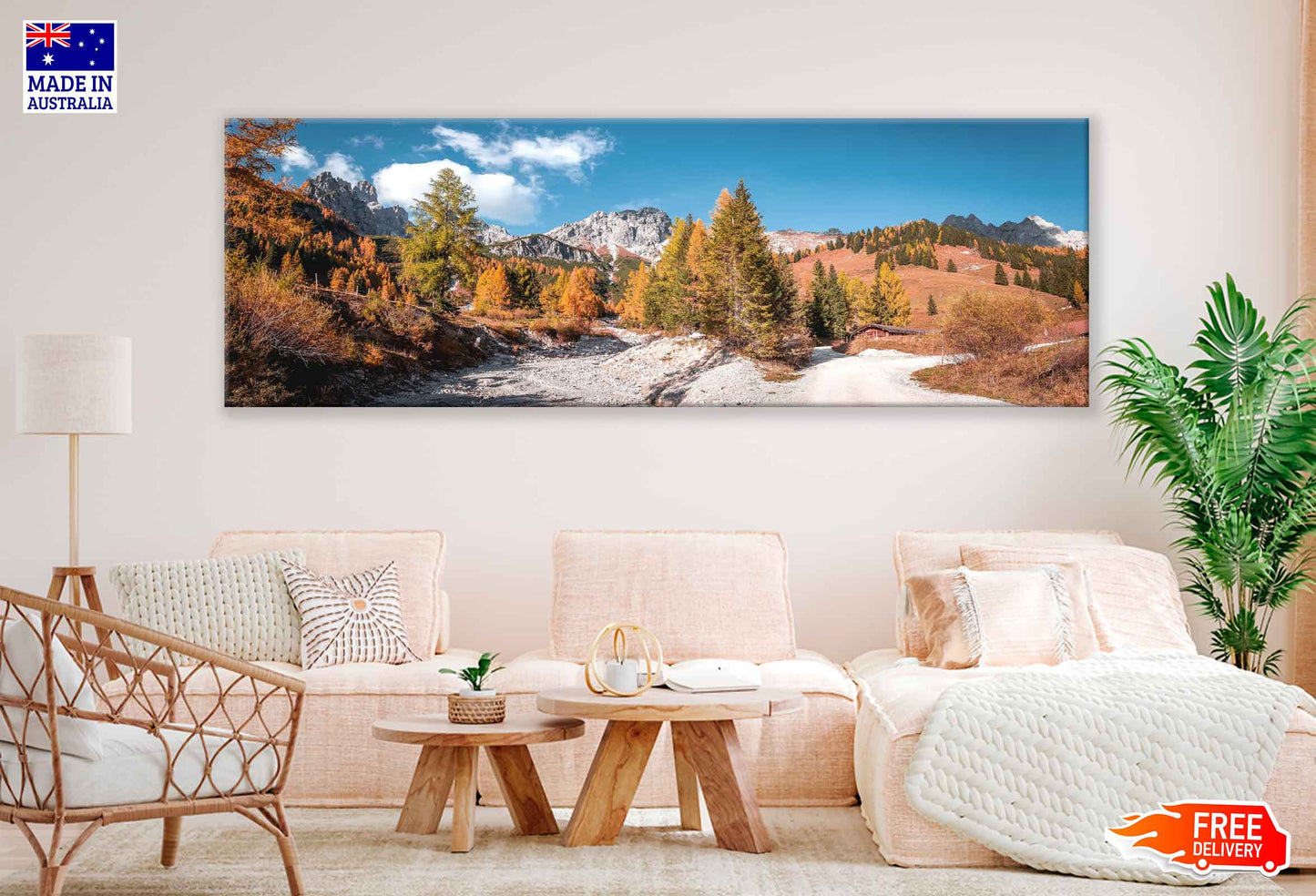 Panoramic Canvas Autumn Trees & Hill Scenery Photograph High Quality 100% Australian Made Wall Canvas Print Ready to Hang