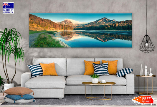 Panoramic Canvas Obersee Lake With Mountain View High Quality 100% Australian Made Wall Canvas Print Ready to Hang