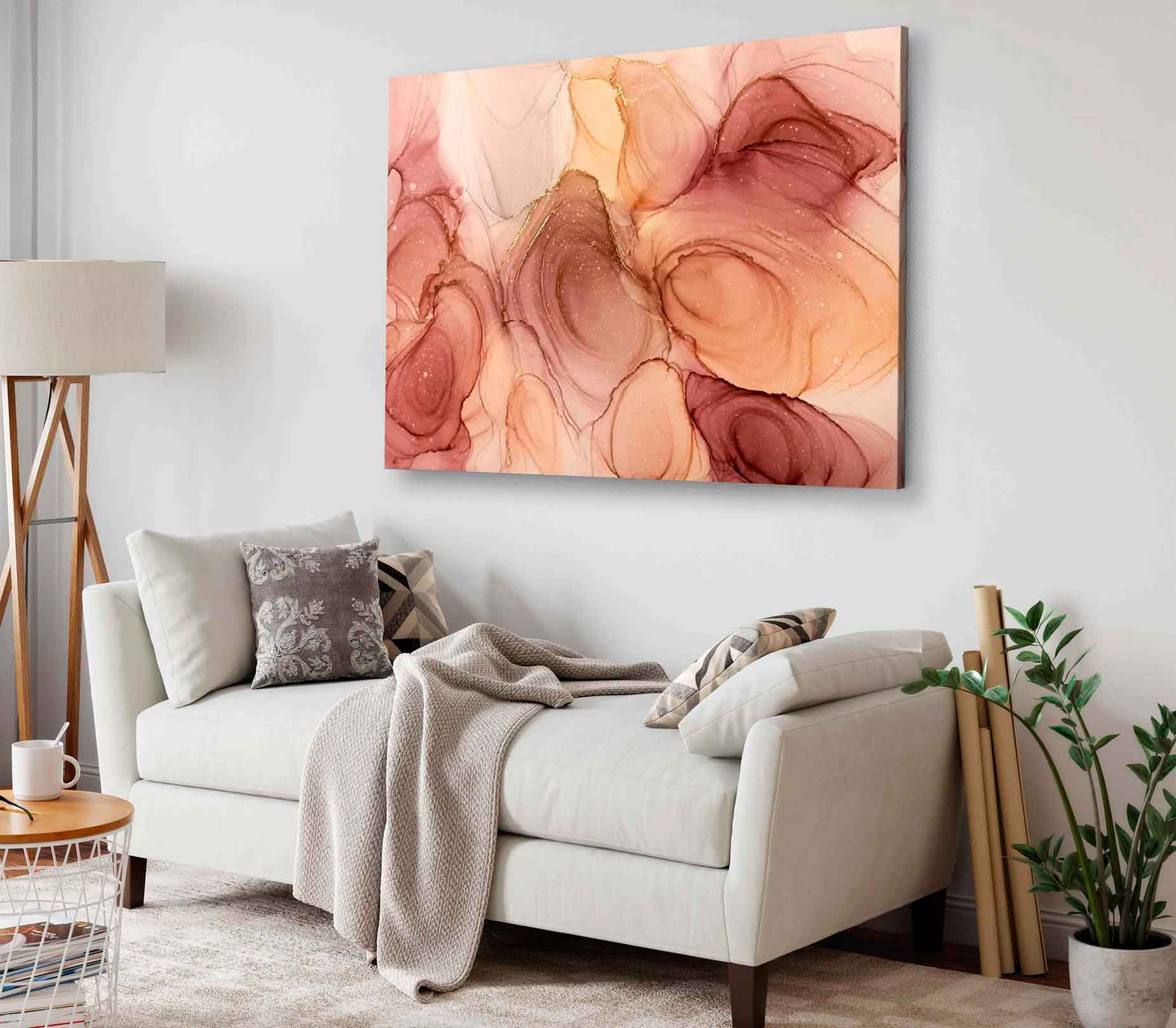 Bella Home Orange Brown Alcohol Ink Abstract Print Canvas Ready to hang