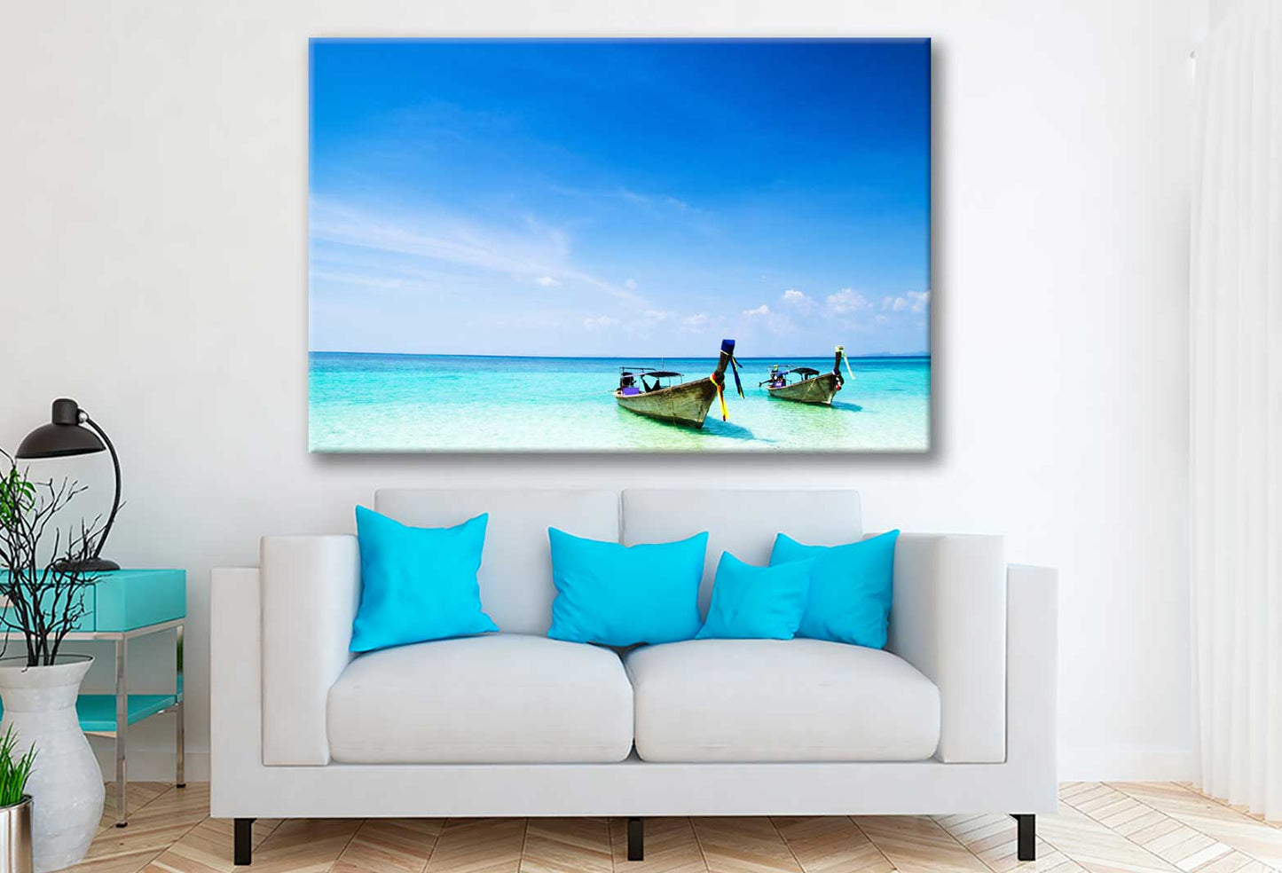 Bella Home Fishing Boats & Blue Sky Print Canvas Ready to hang