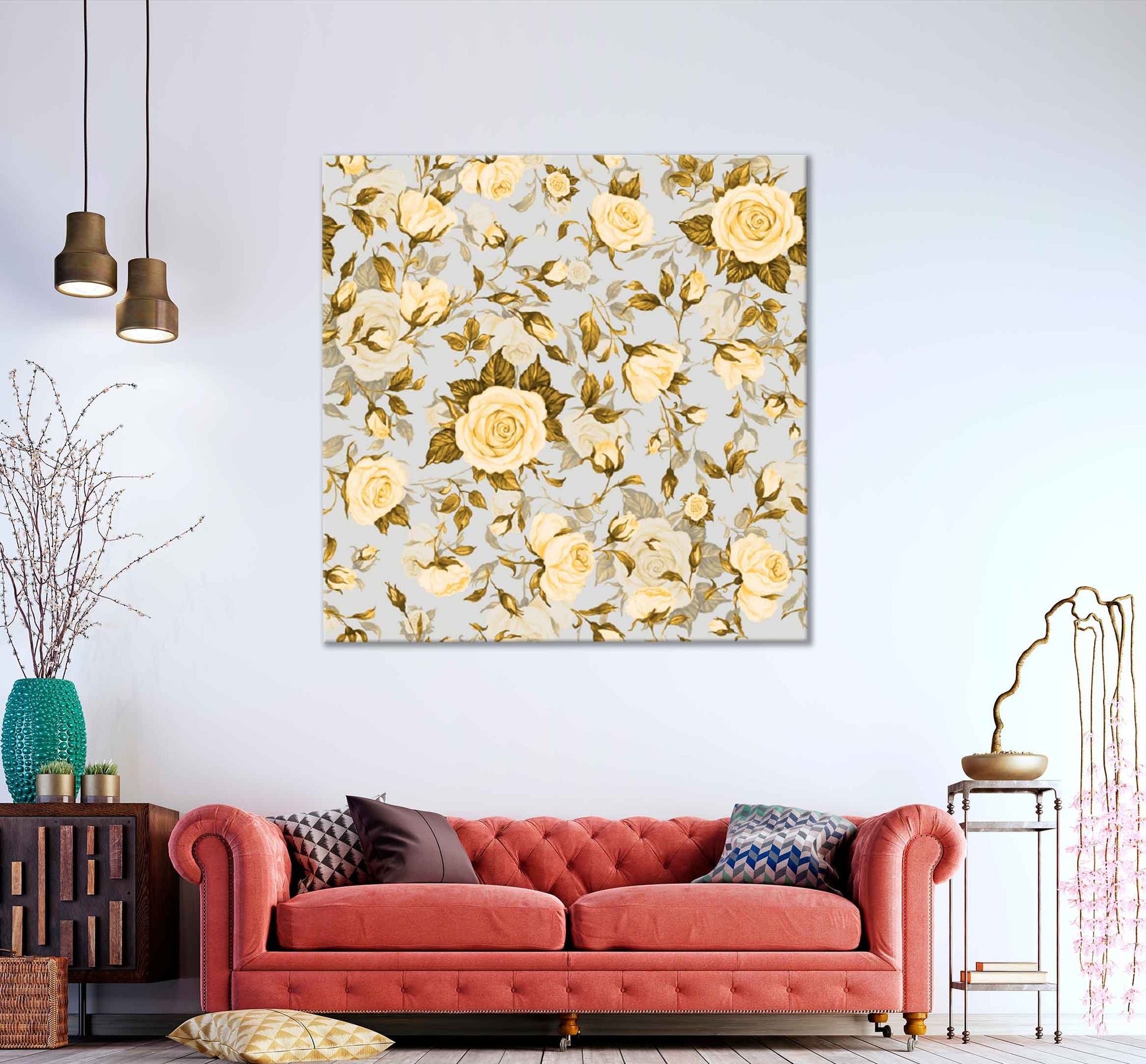 Square Canvas Gold Roses Vector Design Art High Quality Print 100% Australian Made