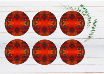 Red Pink Watercolor Abstract Design Coasters Wood & Rubber - Set of 6 Coasters