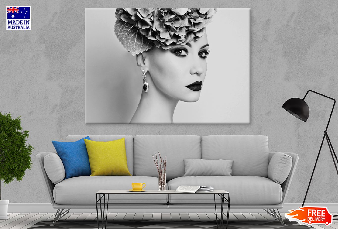 Lady with Hydrangea Headdress B&W Photograph Print 100% Australian Made