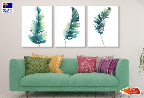 3 Set of Colourful Feathers Design High Quality print 100% Australian made wall Canvas ready to hang