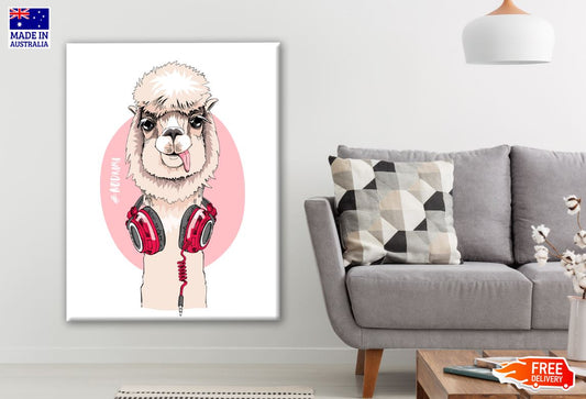 Stylish Llama with Headphone Painting Print 100% Australian Made