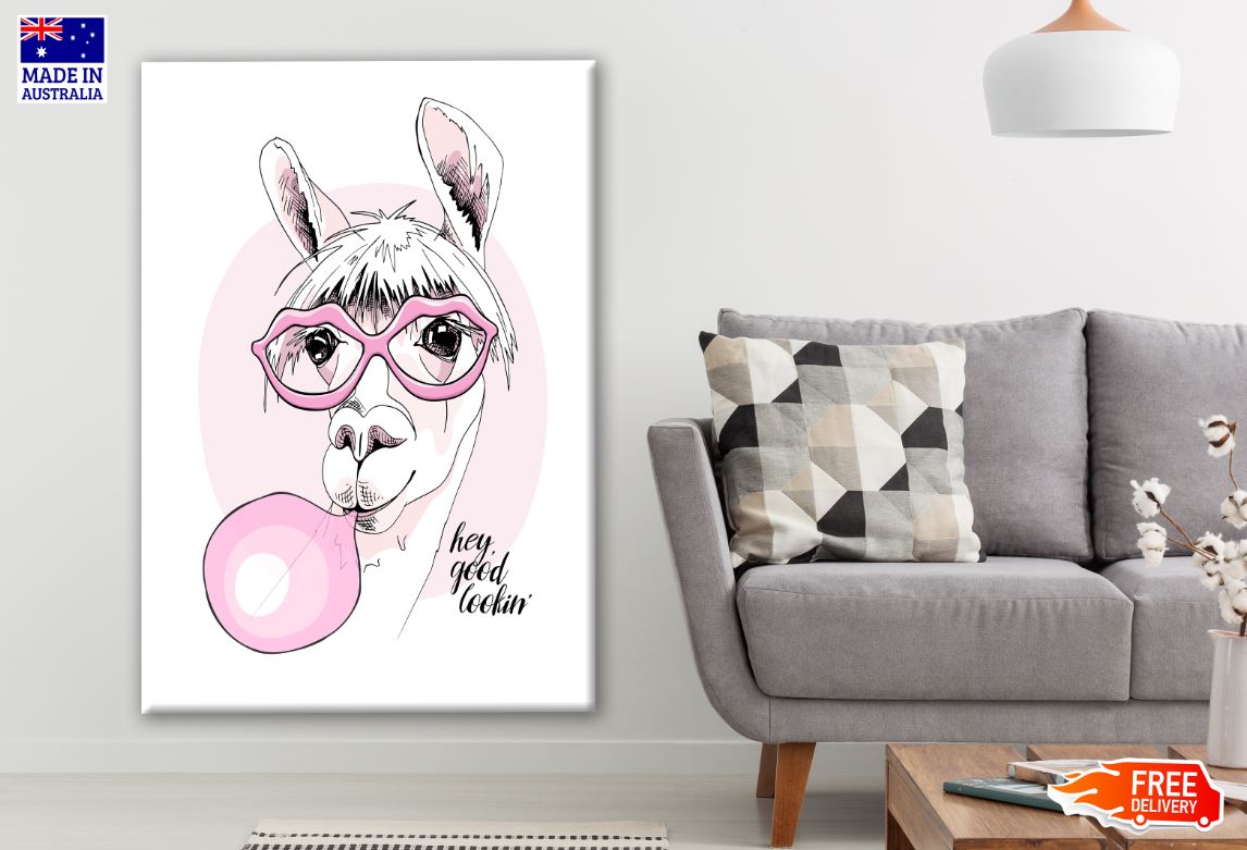 Stylish Llama with Bubble Gum Painting Print 100% Australian Made