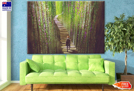 Stunning Forest with Man on a Wooden Pier Photograph Print 100% Australian Made