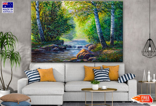 Stunning Forest with Water Stream Painting Print 100% Australian Made