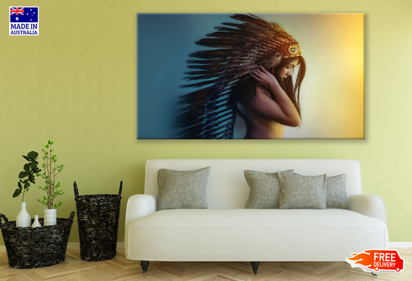 Native Lady with Feather Headdress Print 100% Australian Made