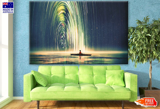 Boat on a Lake & Abstract Spiral Design Print 100% Australian Made