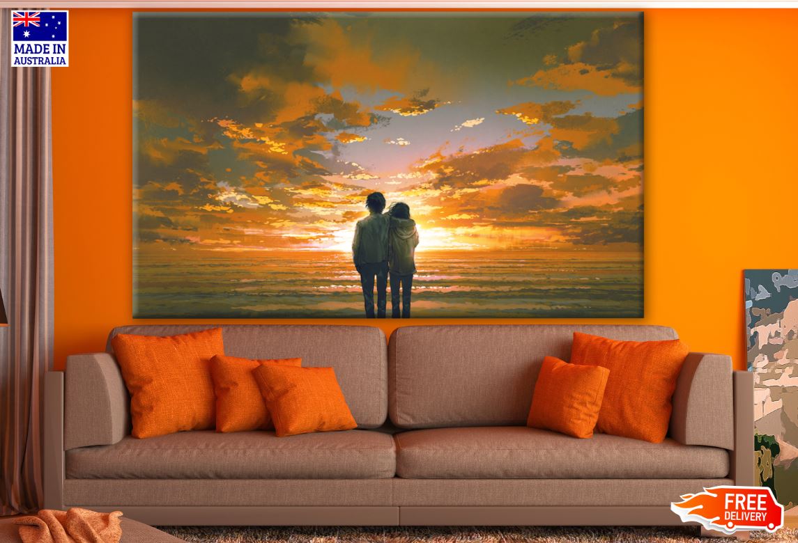 Couple Looking At Beach in Sunset Print 100% Australian Made