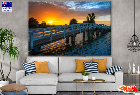 Wooden Pier over Lake in Stunning Sunset Photograph Print 100% Australian Made