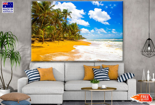 Stunning Beach View with Palm Trees Print 100% Australian Made