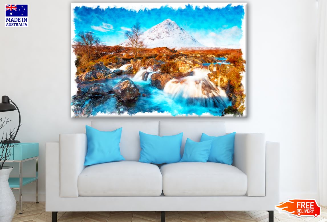 Snow Capped Mountain Painting Print 100% Australian Made