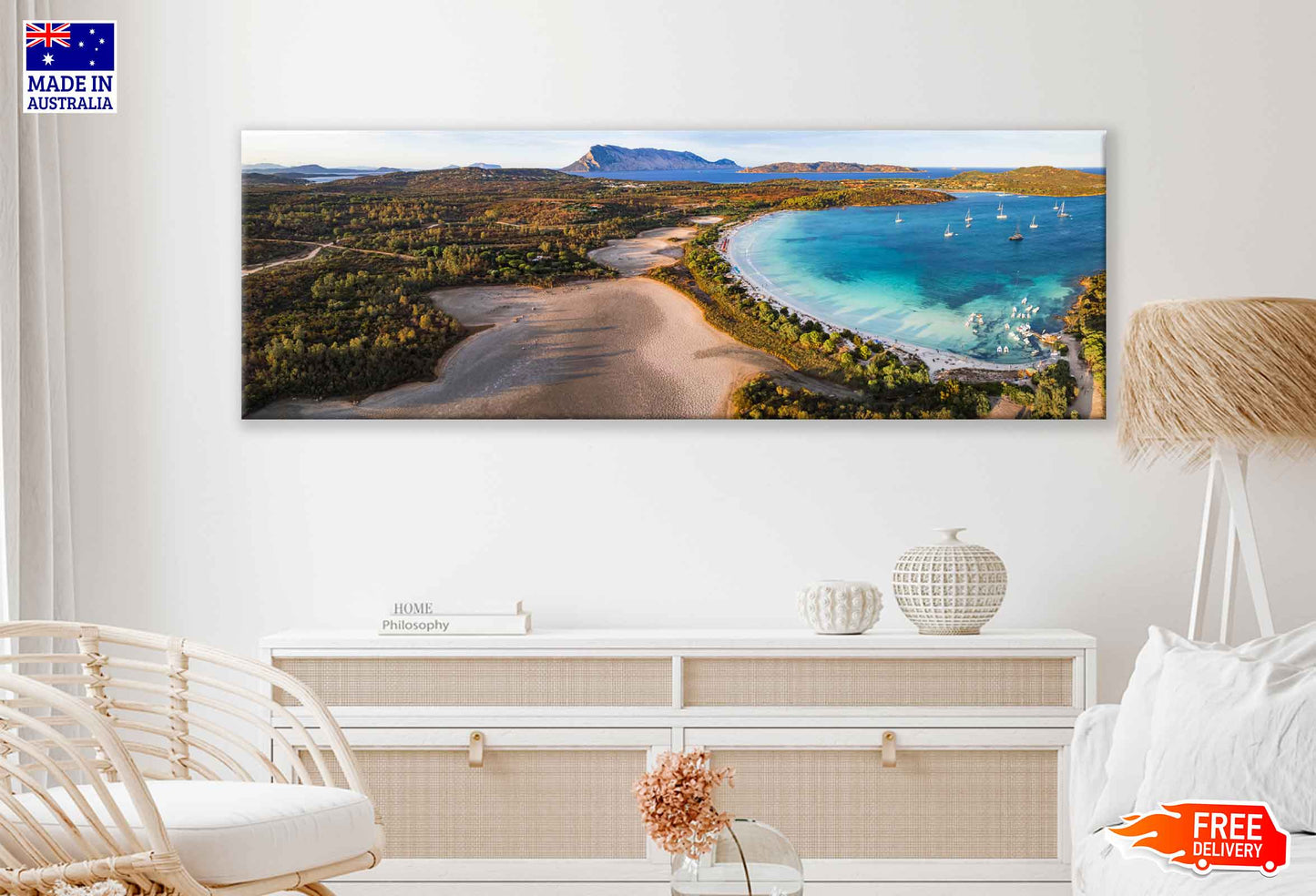 Panoramic Canvas Sardinia Sea Aerial View Photograph High Quality 100% Australian Made Wall Canvas Print Ready to Hang