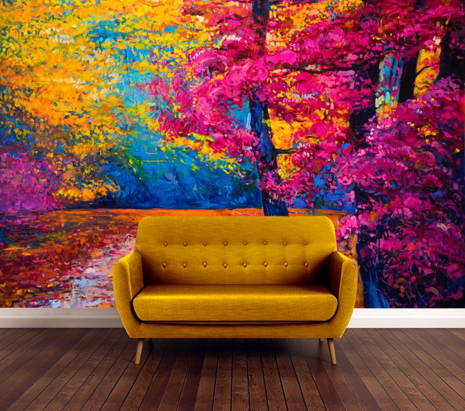 Wallpaper Murals Peel and Stick Removable Colorful Forest Painting High Quality