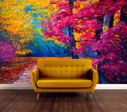 Wallpaper Murals Peel and Stick Removable Colorful Forest Painting High Quality