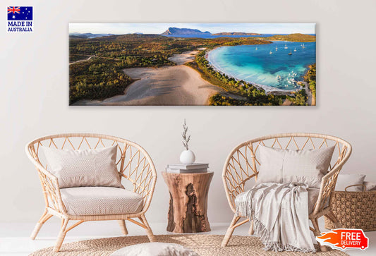 Panoramic Canvas Sardinia Sea Aerial View Photograph High Quality 100% Australian Made Wall Canvas Print Ready to Hang