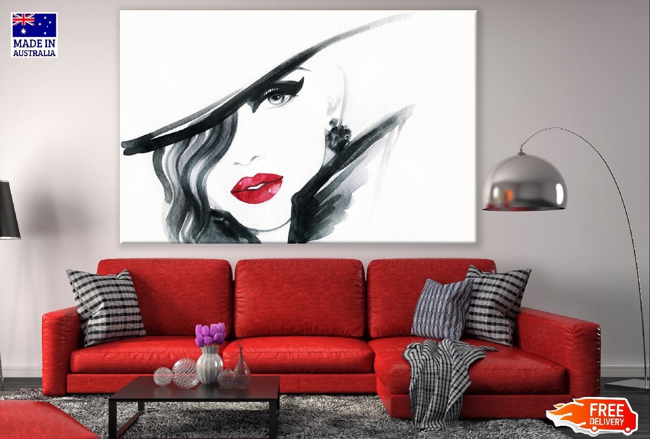 Makeup Woman with Hat Abstract Watercolor Painting Print 100% Australian Made