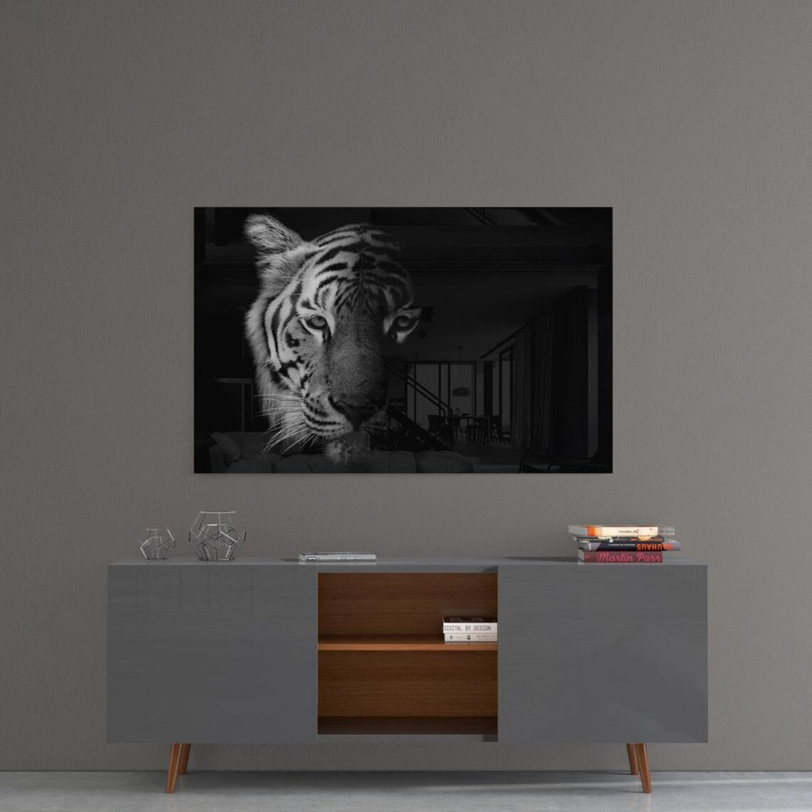 Tiger Monochrome B&W Print Tempered Glass Wall Art 100% Made in Australia Ready to Hang