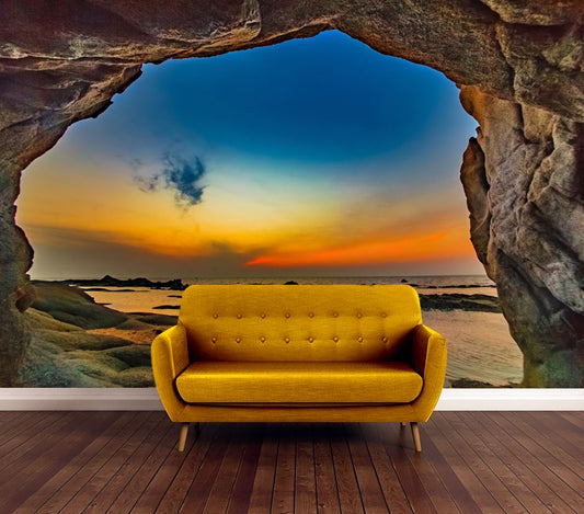 Wallpaper Murals Peel and Stick Removable Beach Cave in Sunset High Quality