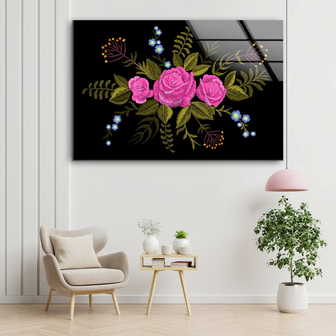 Pink Floral Vector Design Acrylic Glass Print Tempered Glass Wall Art 100% Made in Australia Ready to Hang