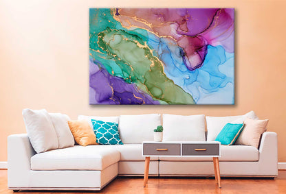 Bella Home Green Purple Blue & Gold Abstract Print Canvas Ready to hang