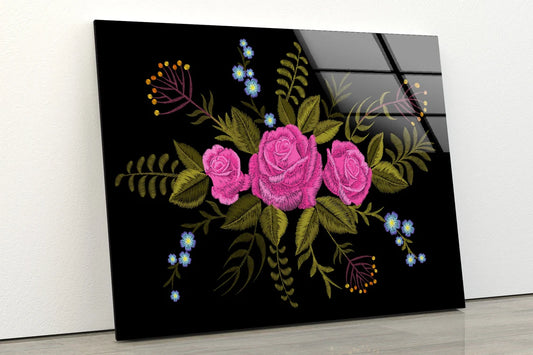 Pink Floral Vector Design Acrylic Glass Print Tempered Glass Wall Art 100% Made in Australia Ready to Hang