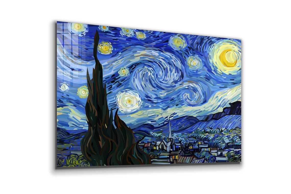 Van Gogh Starry Night Print Tempered Glass Wall Art 100% Made in Australia Ready to Hang