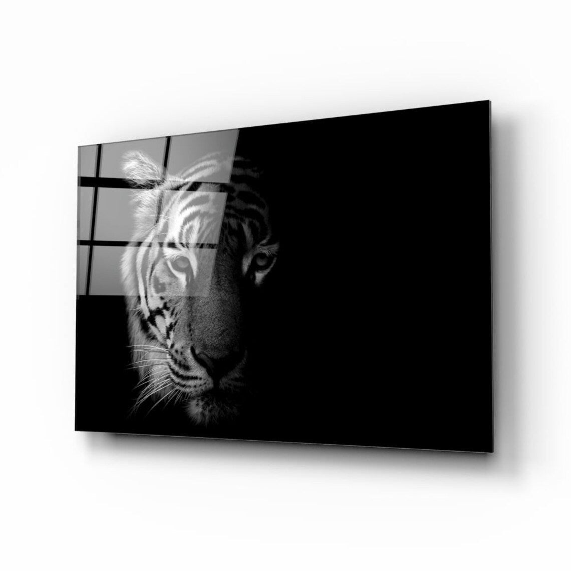 Tiger Monochrome B&W Print Tempered Glass Wall Art 100% Made in Australia Ready to Hang