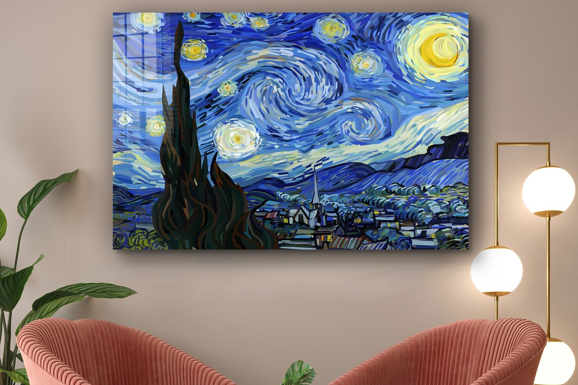 Van Gogh Starry Night Print Tempered Glass Wall Art 100% Made in Australia Ready to Hang