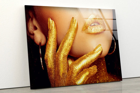 Girl with Gold Makeup Photograph Acrylic Glass Print Tempered Glass Wall Art 100% Made in Australia Ready to Hang