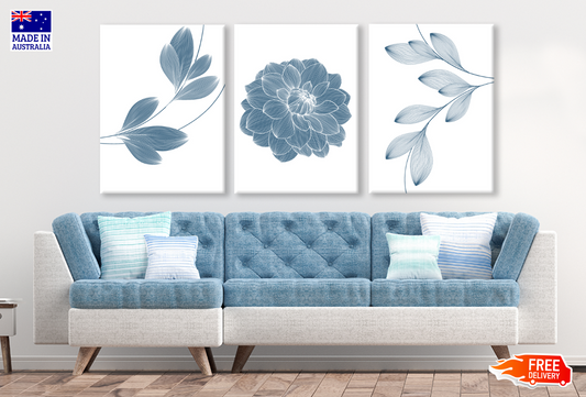 3 Set of Blue Dahlia Floral Art High Quality print 100% Australian made wall Canvas ready to hang