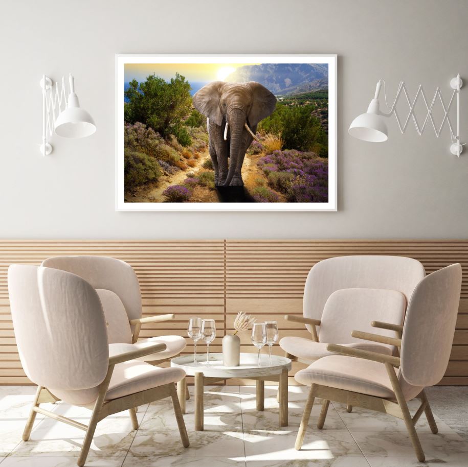 Elephant Walking in Forest Sunset Home Decor Premium Quality Poster Print Choose Your Sizes