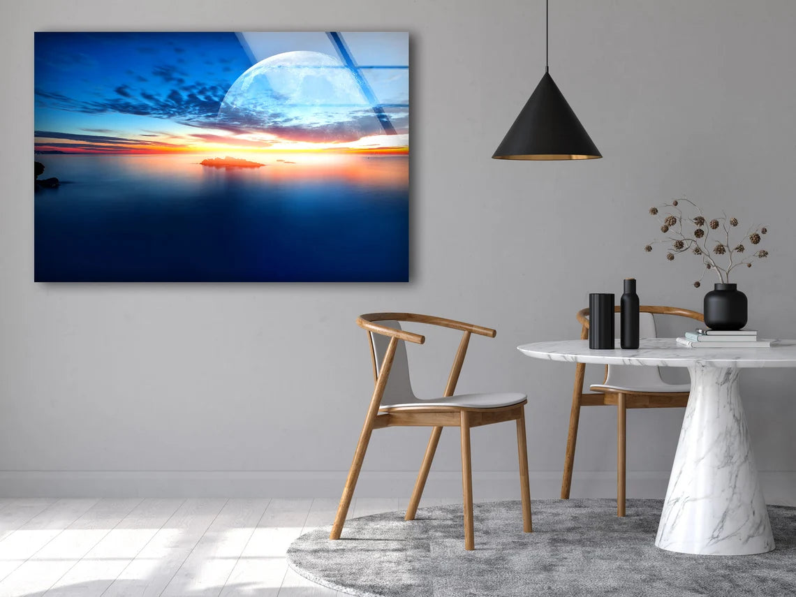 Moon & Sunset Sea Scenery View Photograph Acrylic Glass Print Tempered Glass Wall Art 100% Made in Australia Ready to Hang